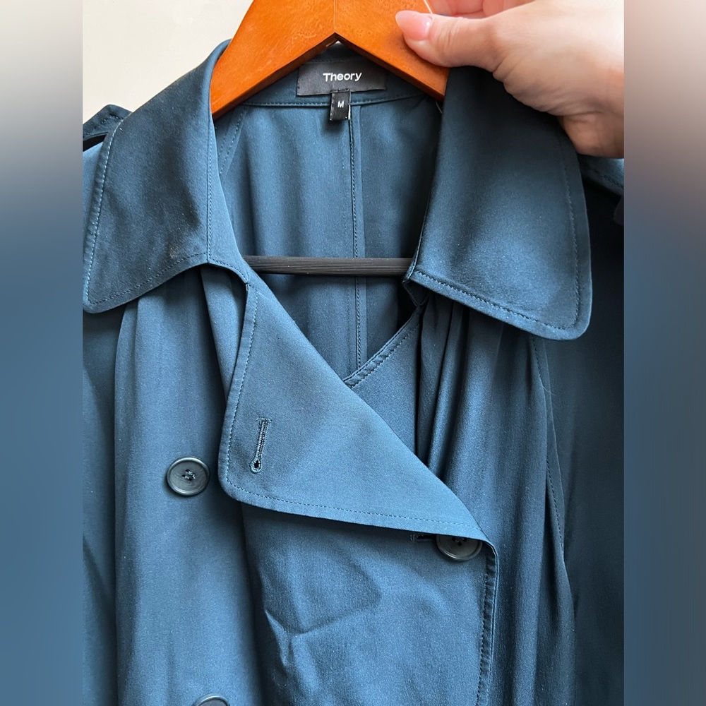 Theory green silk trench coat